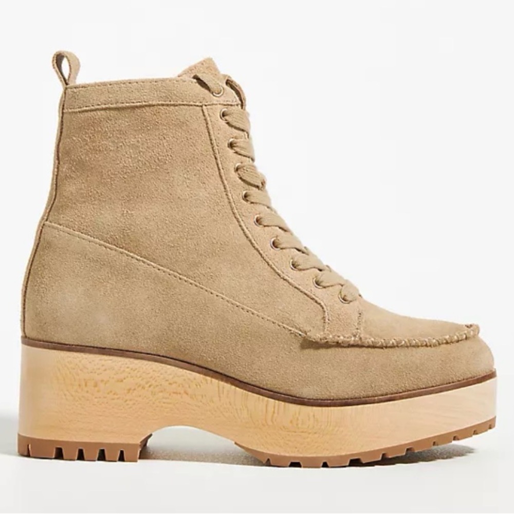 Kelsi Dagger Brooklyn Whip Clog Booties Tan Suede Platform NWT - Picture 4 of 7